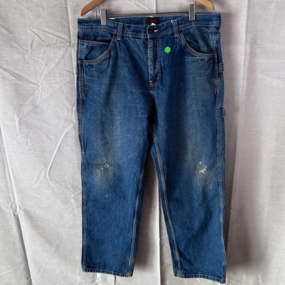 FiveBrother Mens Carpenter Jeans 38x30 Medium‎ Wash Denim Utility Pants 4145.45
